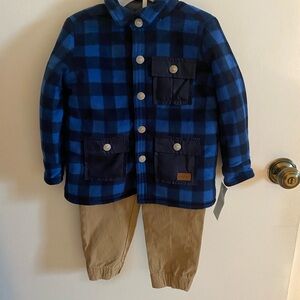 Blue Plaid Jacket with Tan Pants Set